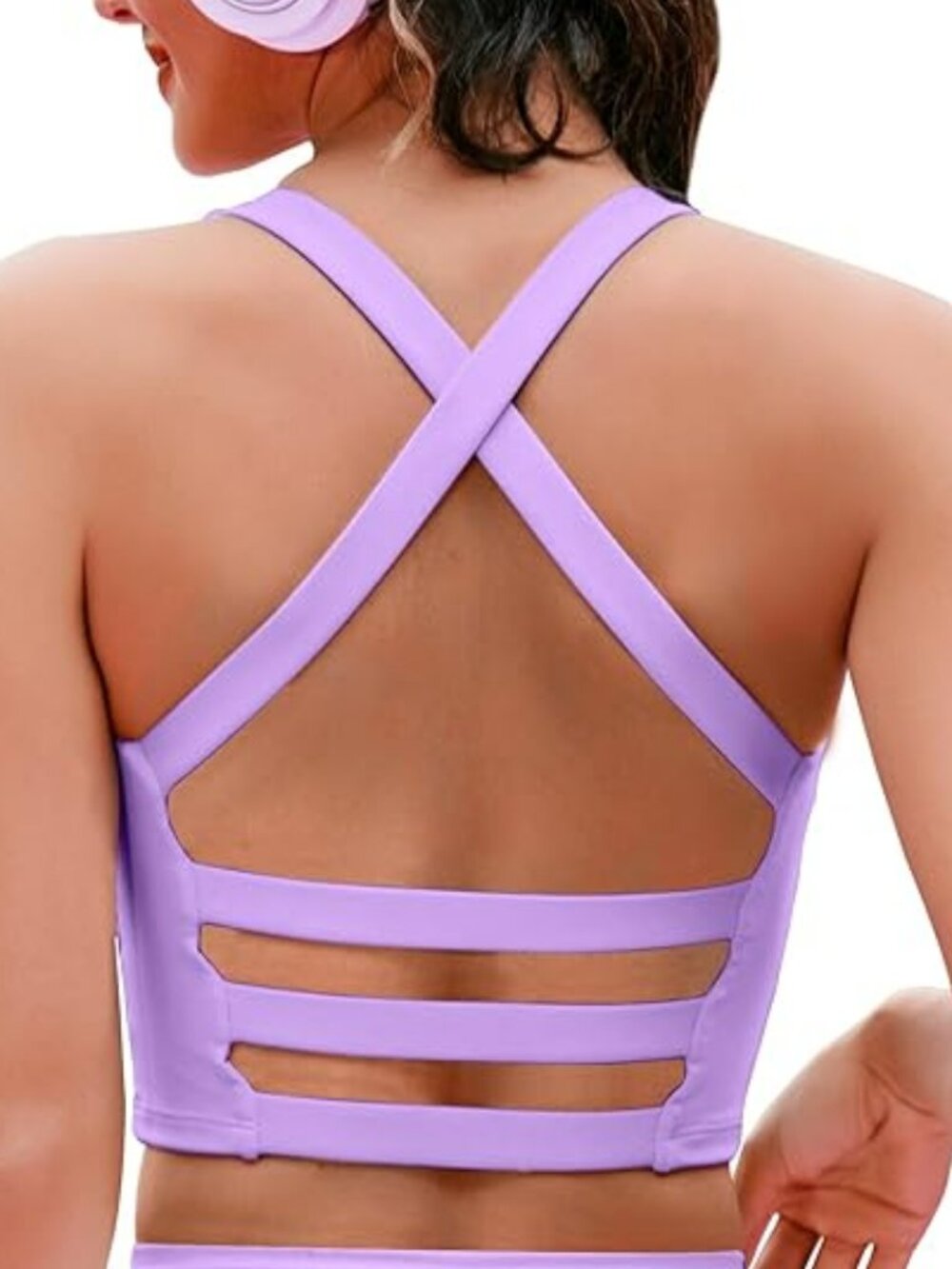 Women's  Strappy Purple Sports Bra Longline Wirefree Padded Medium Cropped Top